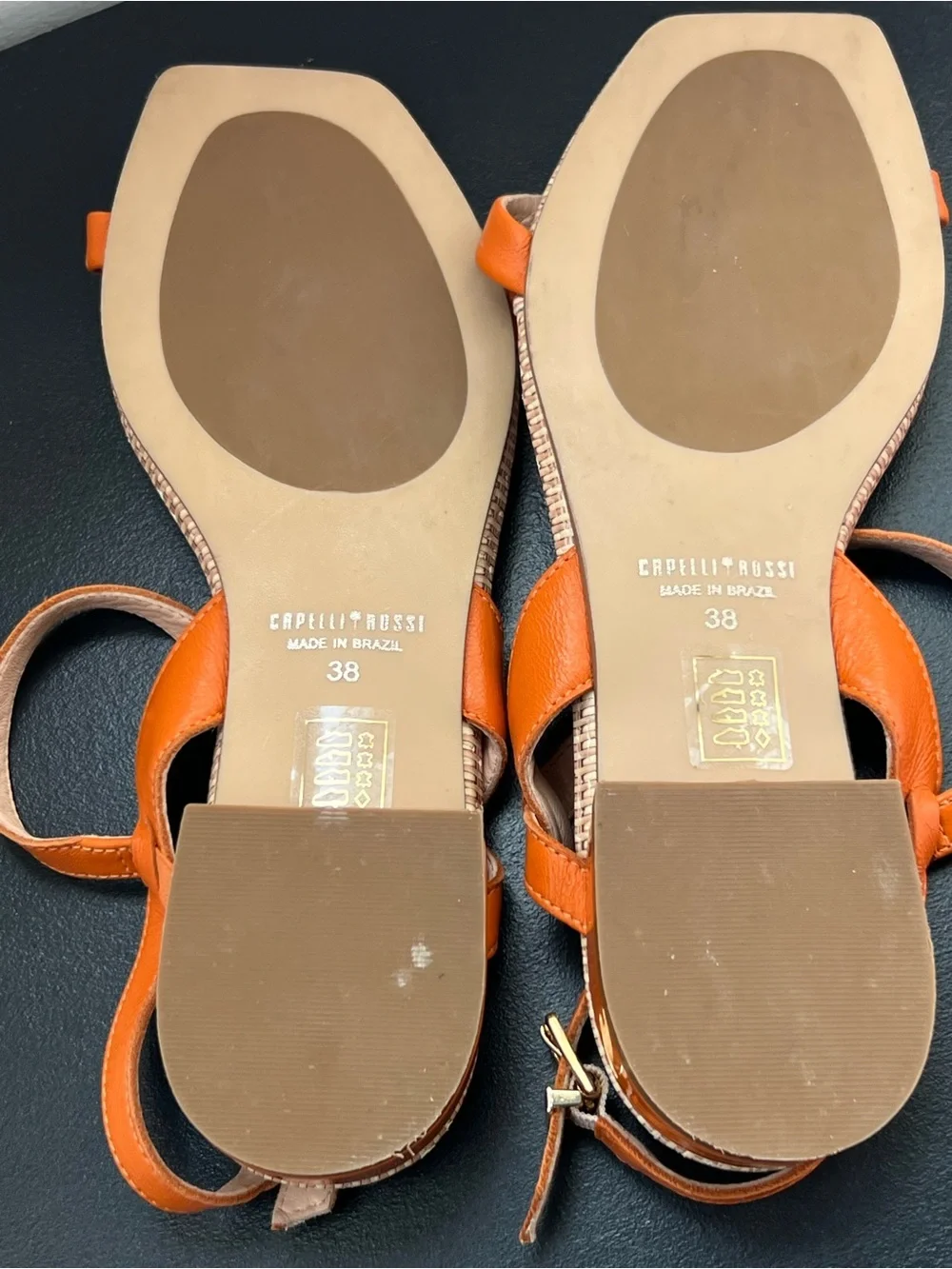 Orange Woven Toe Strap Sandals with Ankle Buckle